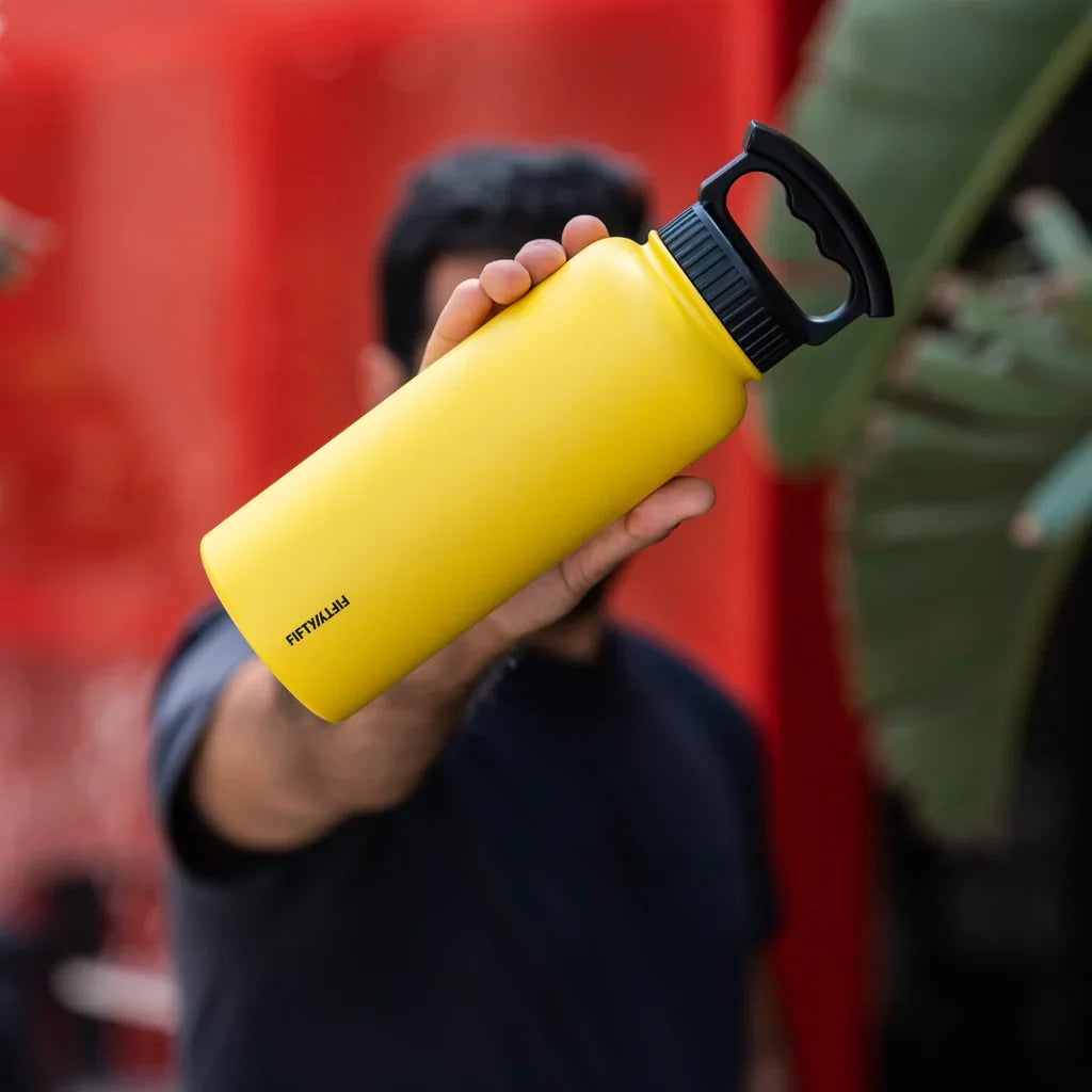 Fifty/Fifty 1L Bottle 3 Finger Lid - Yellow - Tashqila Fifty/Fifty 1L Bottle 3 Finger Lid - Yellow - Tashqila
